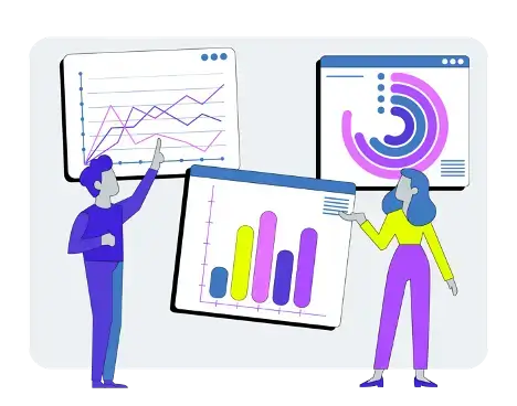 Illustration of two people with charts